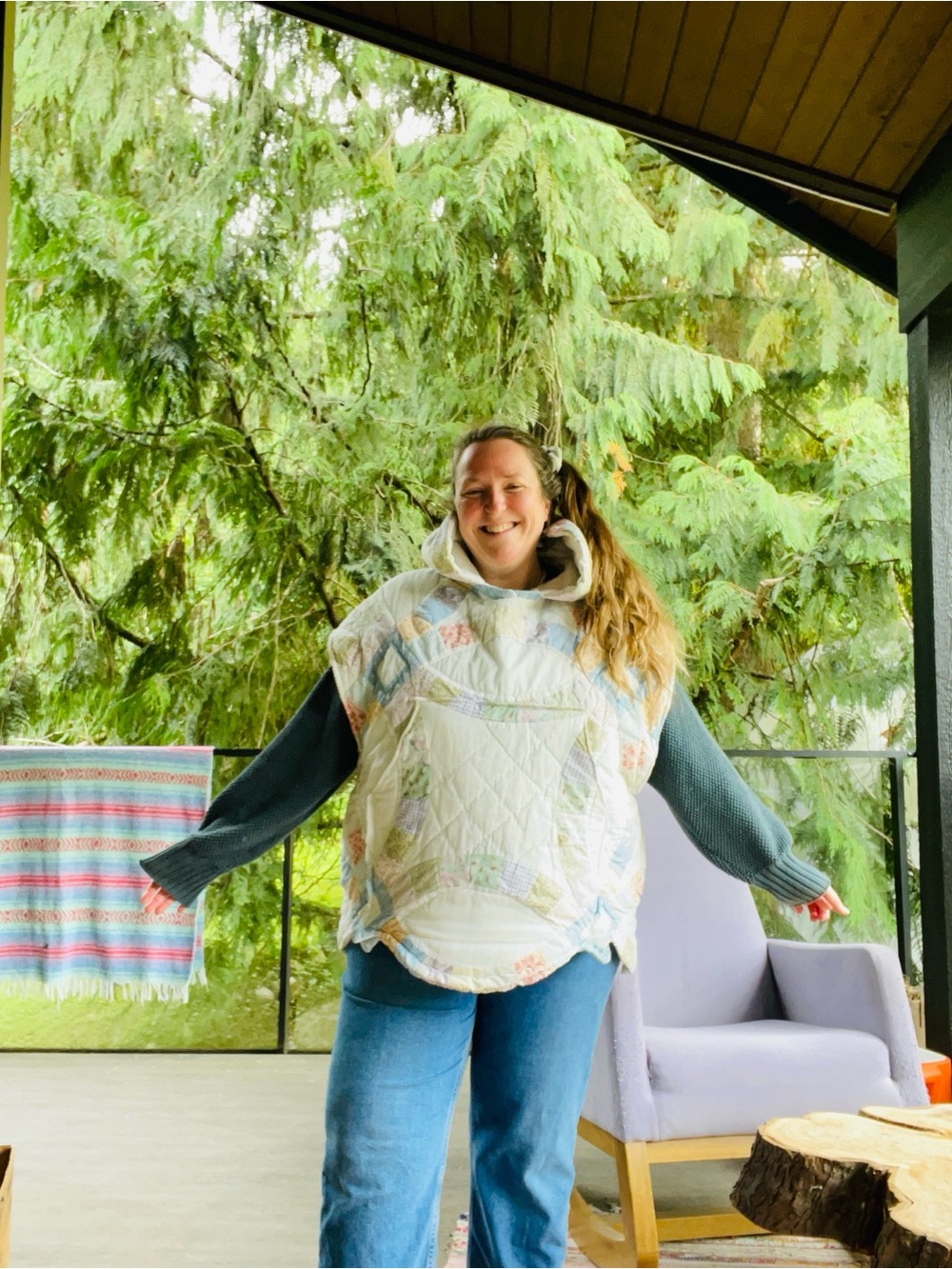 Handmade quilted wedding ring hooded vest OS